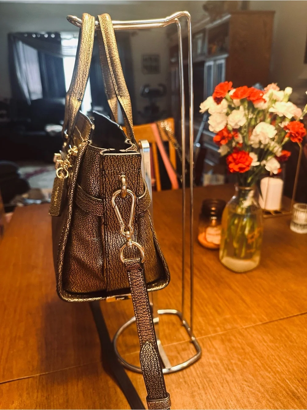 Coach Swagger 27 in Metallic Bronze Pebble Leather with Gunmetal Hardware